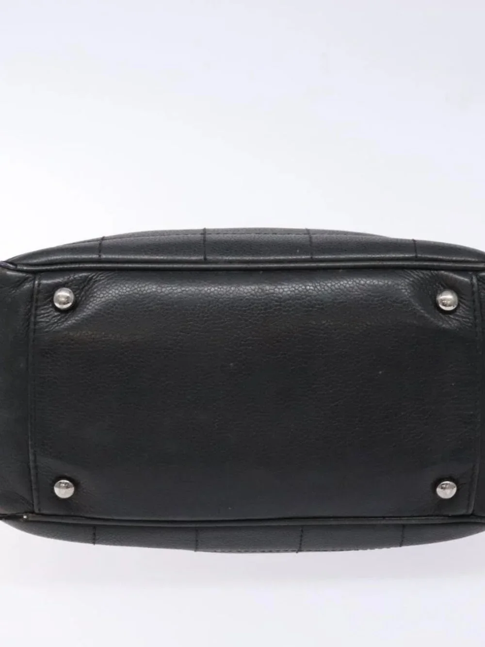 CHANEL Choco Bar COCO Mark Hand Bag Canvas Black Silver CC Auth BA5420